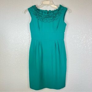 Studio One Green Sleeveless Floral Neckline Sheath Dress size 6 Office Church